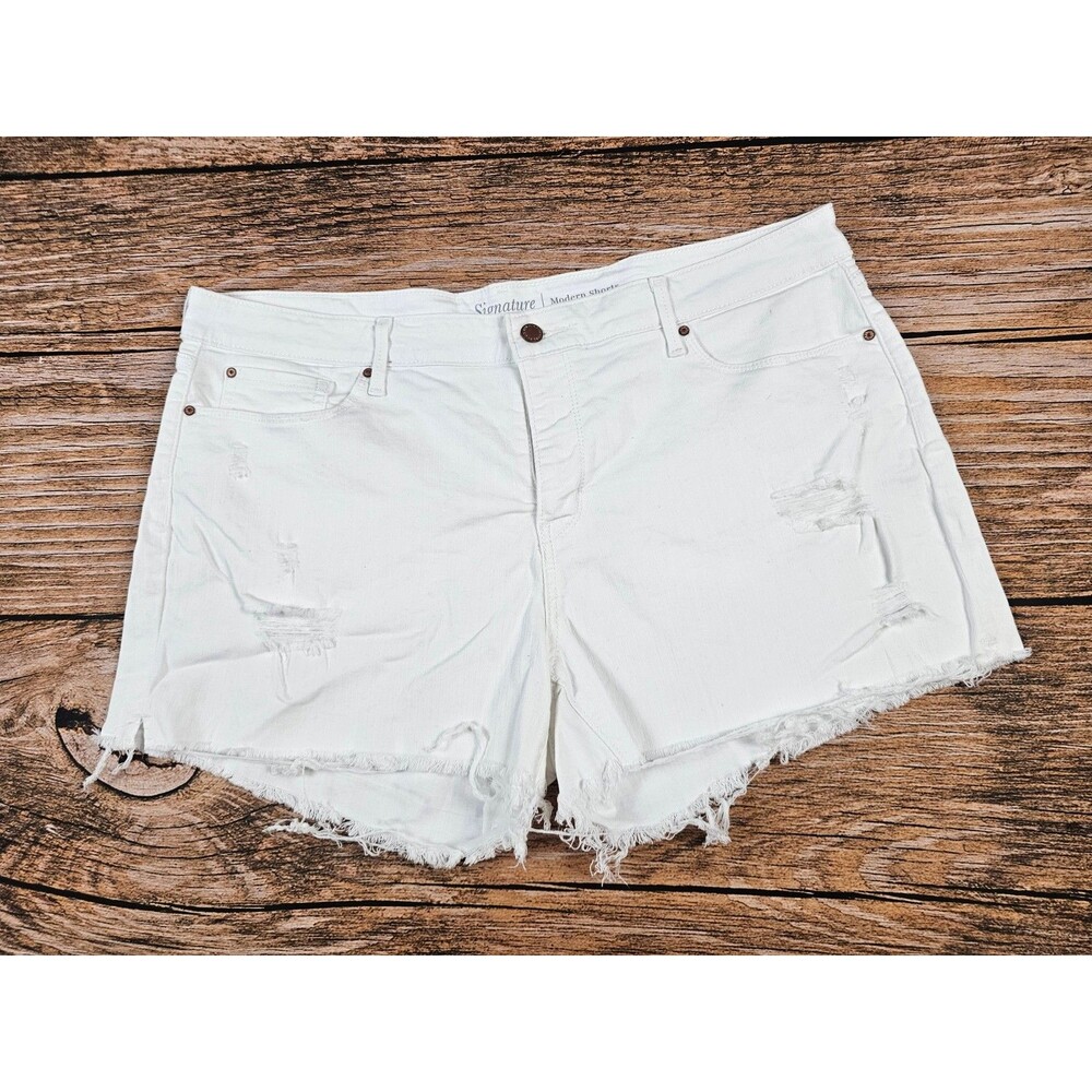 Lee Signature Modern Shorts Denim White Womens 18 Cut Off Distressed Stretch EUC